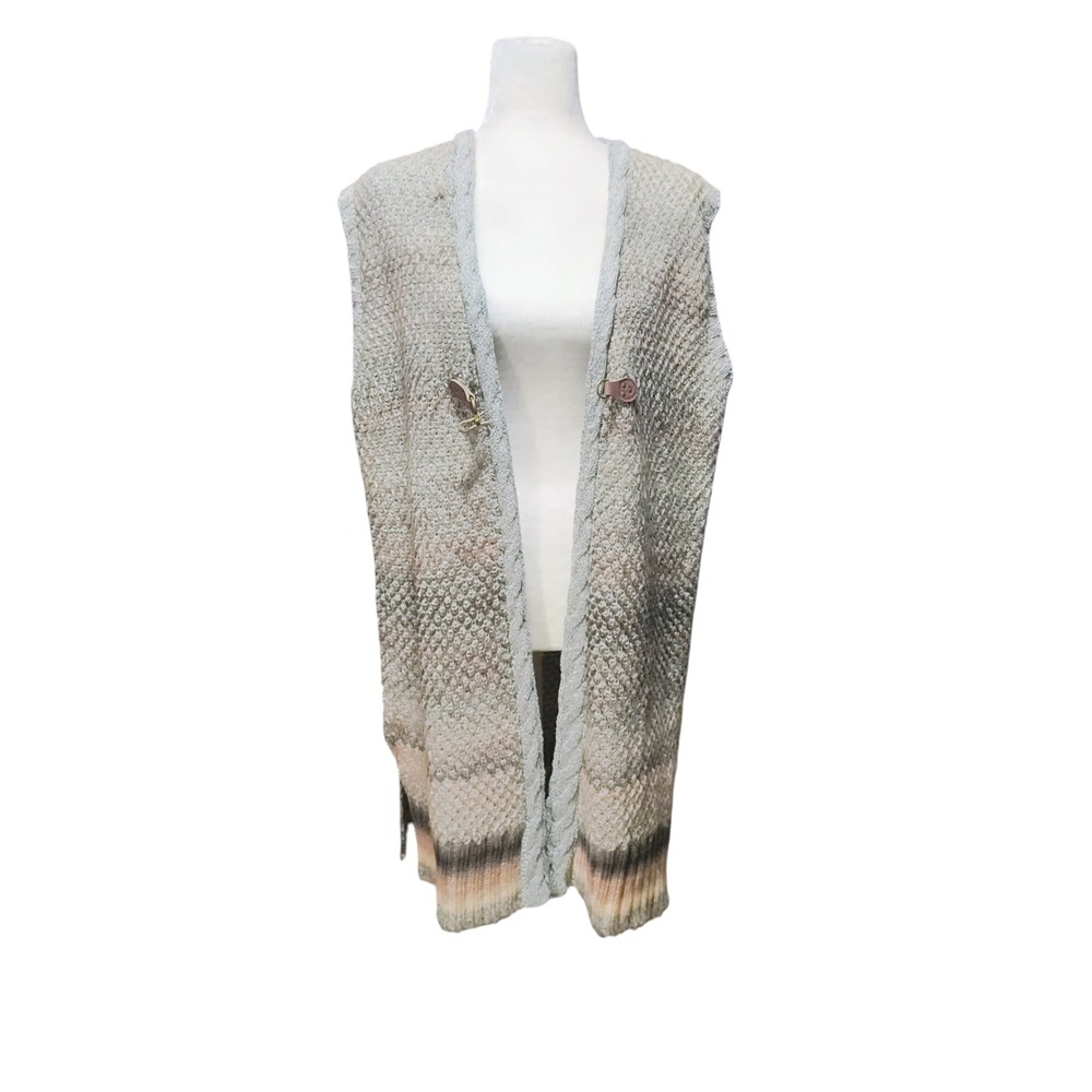 NEW Simply Noelle Knit Vest Long Open Women's Cardigan NWT Cream Ombre Size L XL - Picture 2 of 12